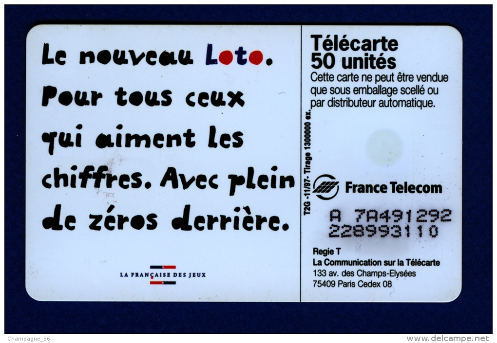 VARIÉTÉS FRANCE TÉLÉCARTE 11 / 1997  LOTO 50 UNITÉS  F800A PUCE SO3 - Variétés