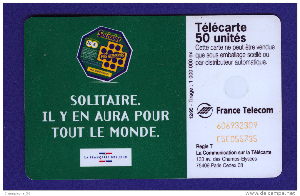 VARIÉTÉS FRANCE TÉLÉCARTE 12 / 1995   F607 SOLITAIRE FDJ 50 UNITÉS PUCE SC7 - Fehldrucke