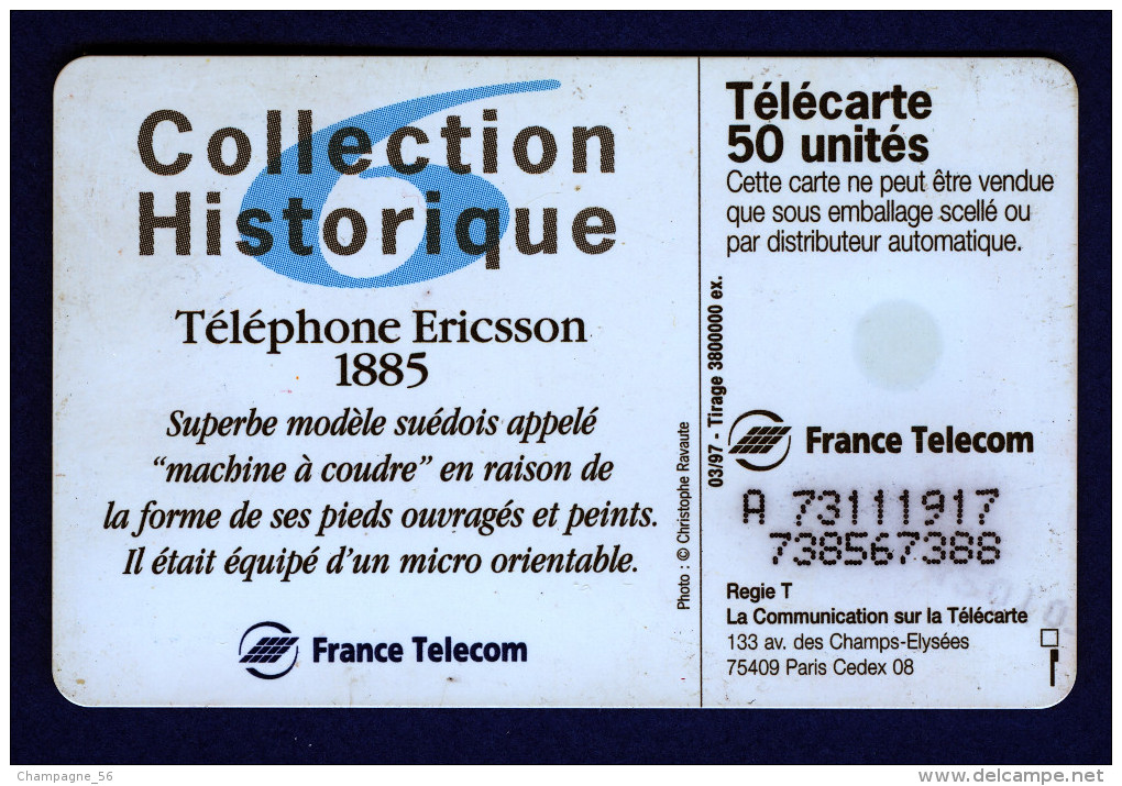 VARIÉTÉS FRANCE TÉLÉCARTE 1997  F725 970  SO3 ERICSSON COLL.HIST. 6  50 UNITÉ  UTILISÉE - Fehldrucke