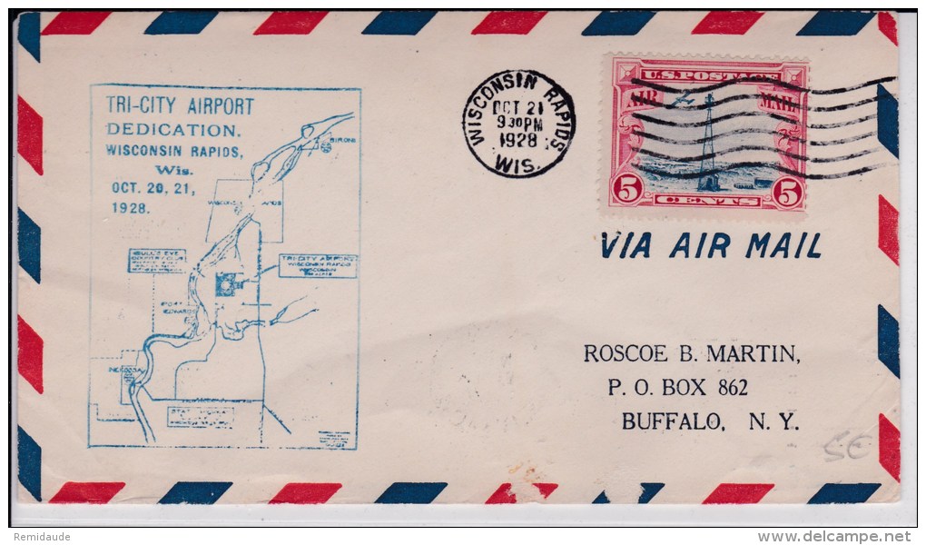 USA - 1928  - POSTE AERIENNE - ENVELOPPE AIRMAIL De WISCONSIN RAPIDS   ( WISCONSIN ) -  DEDICATION - - 1c. 1918-1940 Cartas & Documentos