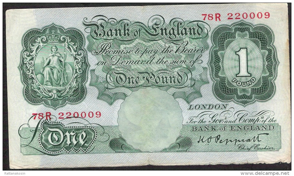 GREAT-BRITAIN P369  1  POUND 1948  #78R Signature Peppiatt  AVF - 1 Pond