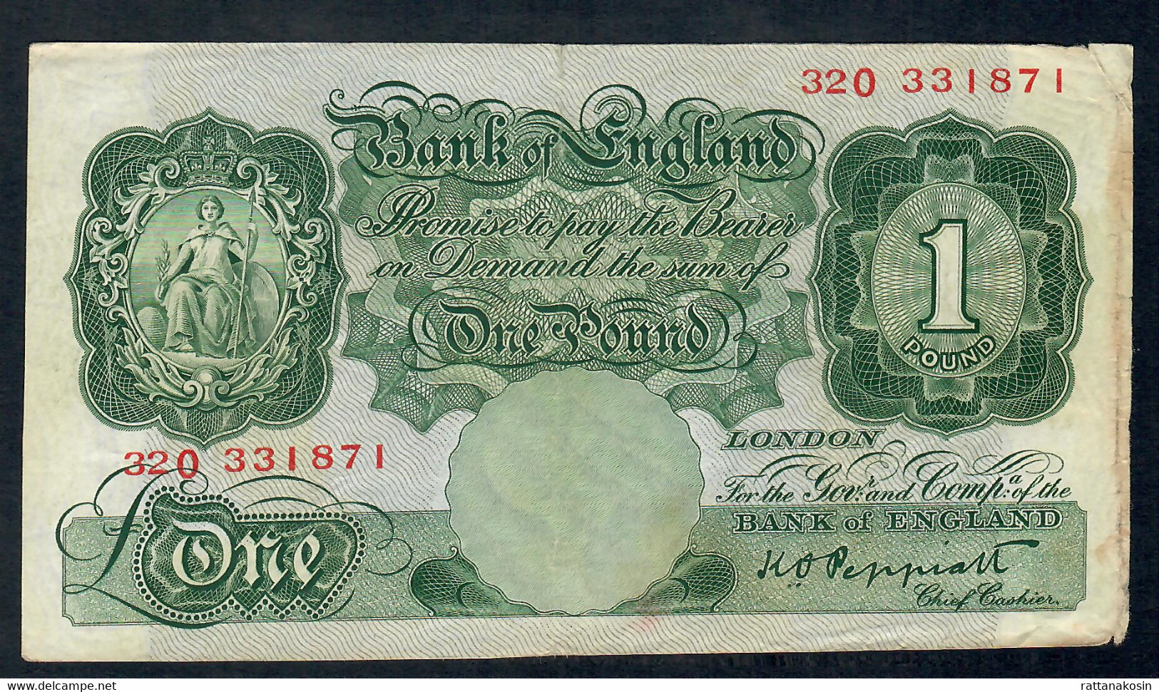 GREAT-BRITAIN P369  1 POUND 1948 #32O Signature Peppiatt  FINE/Better - 1 Pound