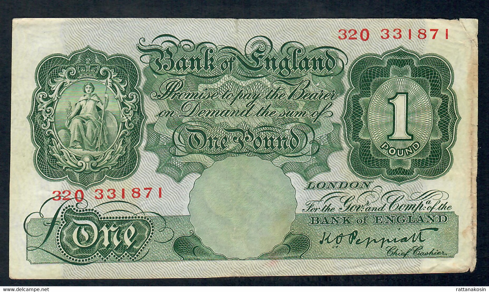 GREAT-BRITAIN P369  1 POUND 1948 #32O Signature Peppiatt  FINE/Better - 1 Pond