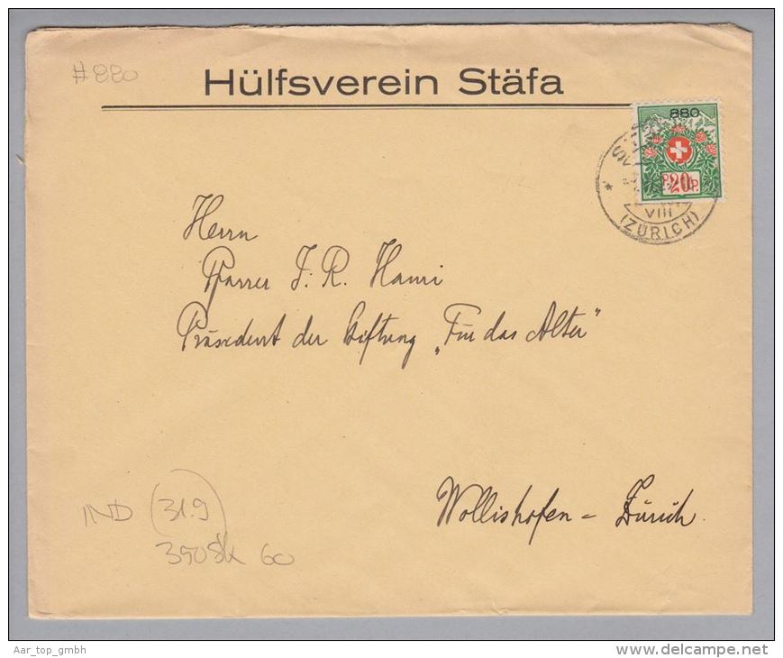 Heimat ZH Stäfa  1929-04-03 Portofreiheit-Brief Mit Zu#13A Gr#880 20Rp. Hülfsverein Stäfa - Franchise