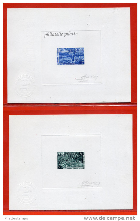 SAINT PIERRE ET MIQUELON N°385/86 2 EPREUVES D´ARTISTE PAYSAGES COULEUR EN BLEU ET VERT - Imperforates, Proofs & Errors