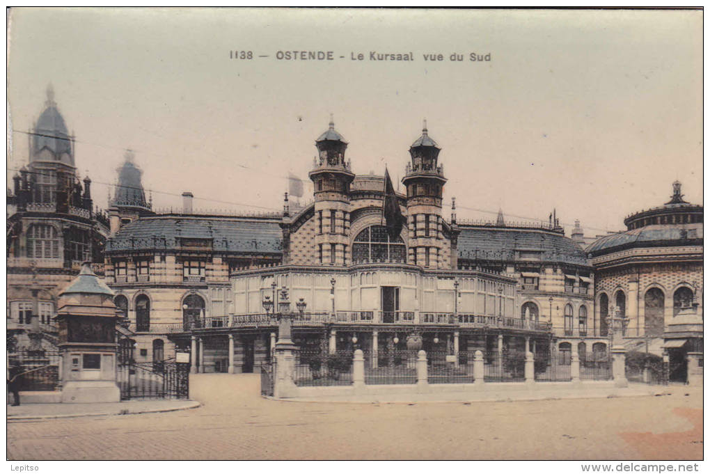 OSTENDE Acp Carte-photo +/1908 Couleurs RARE  " Le Kursaal Vue Du Sud  Nr 1138  "ANIMEE  Voir Scans - Oostende