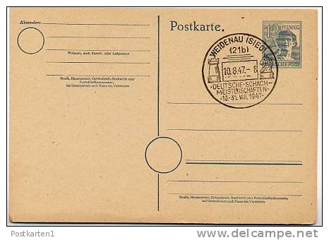 CHESS German Championships Weidenau 1947 On Postal Card Germany Allied Occupation P962 - Chess