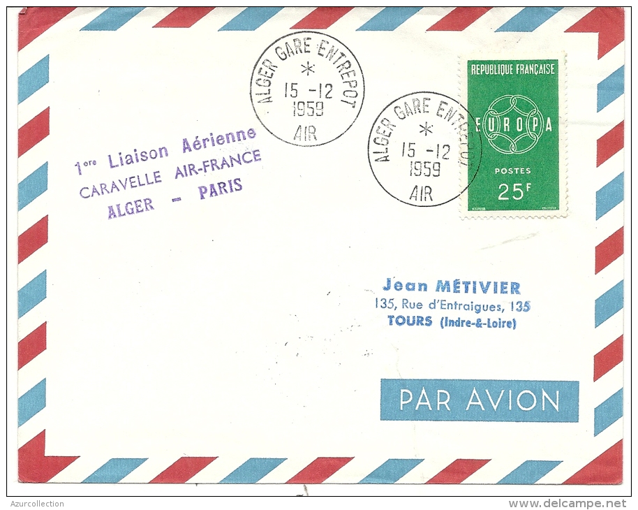 LETTRE ALGER GARE ENTREPOT .1 ERE LIAISON CARAVELLE - Lettres & Documents