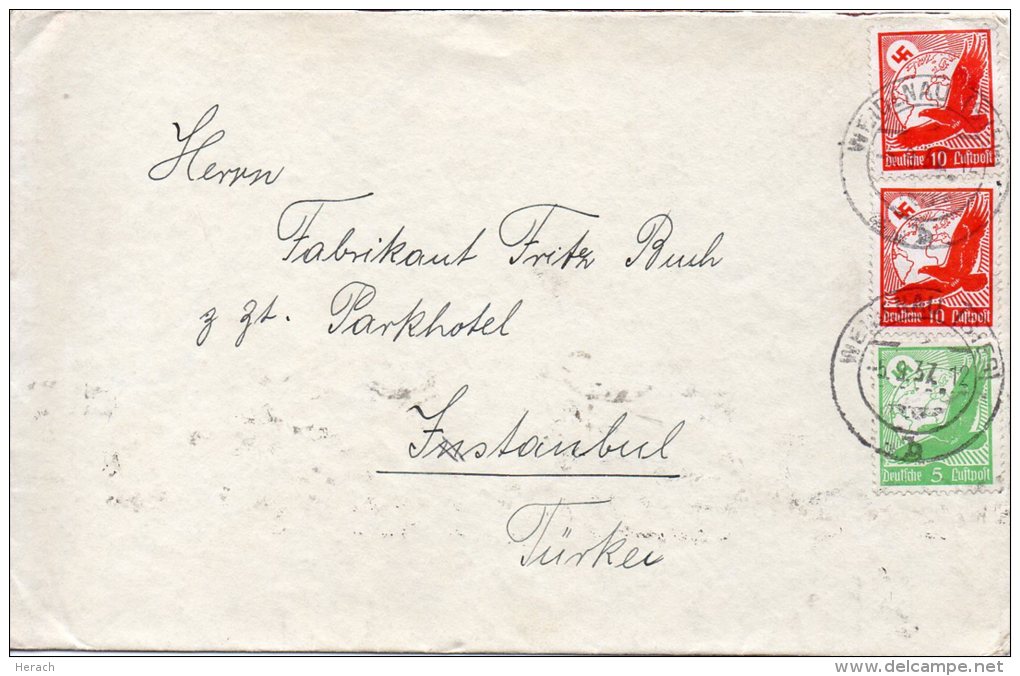 ALLEMAGNE LETTRE DE WEIDENAU POUR LA TURQUIE 1937 - Andere & Zonder Classificatie