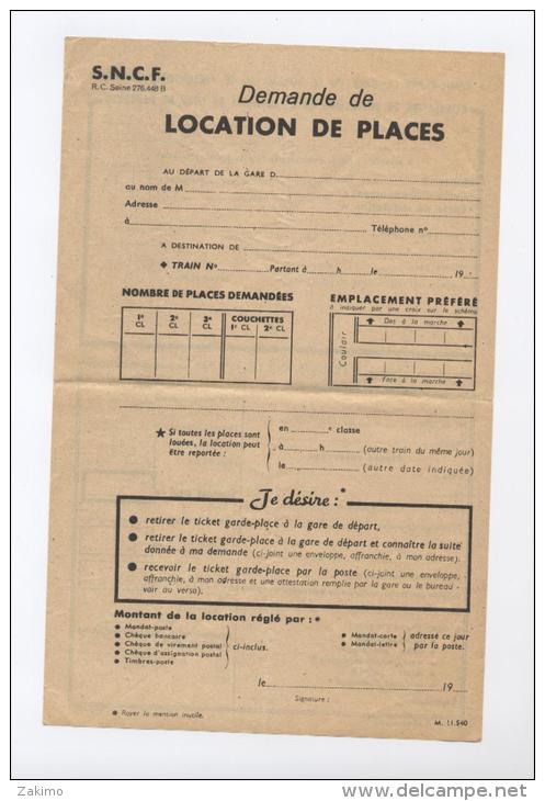 SNCF - DOCUMENT VIERGE LOCATION DE PLACE   -AB2.1 - Autres & Non Classés