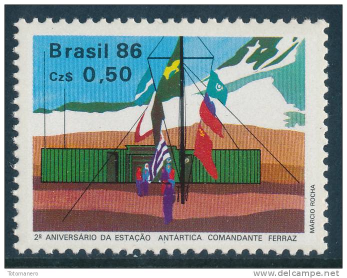 BRAZIL 1986 - ANTARCTIC STATION COM.FERRAZ, 2nd ANNIVERSARY, 1v**MNH - Research Stations