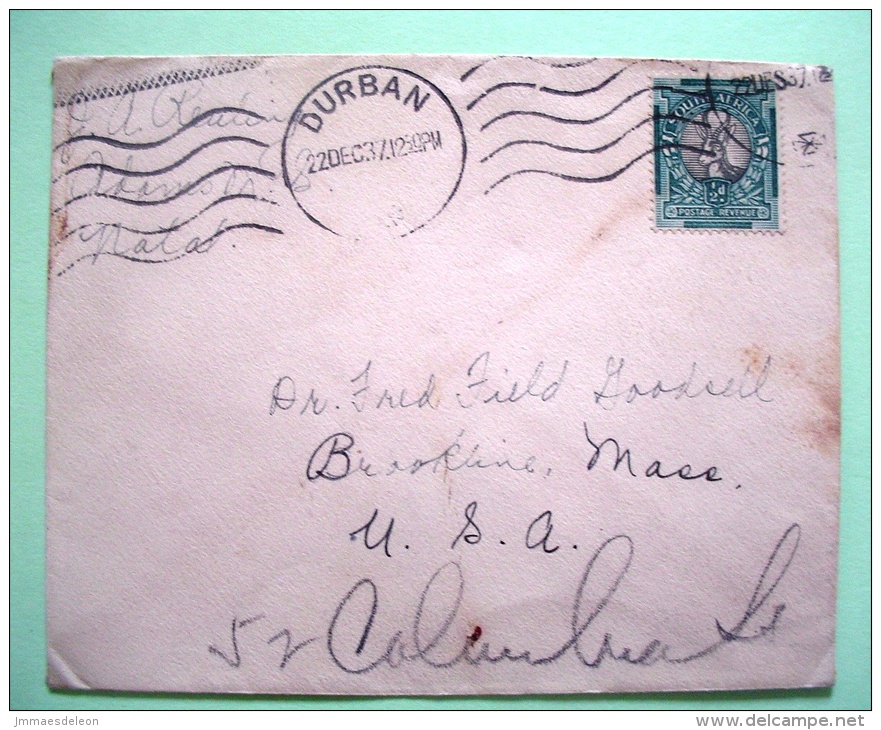 South Africa 1937 Cover To USA - Springbok Antilope - Briefe U. Dokumente