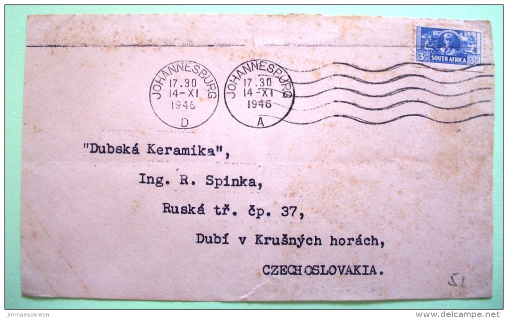 South Africa 1946 Front Of Cover To Czechoslovakia - Army Women 's Service - Briefe U. Dokumente