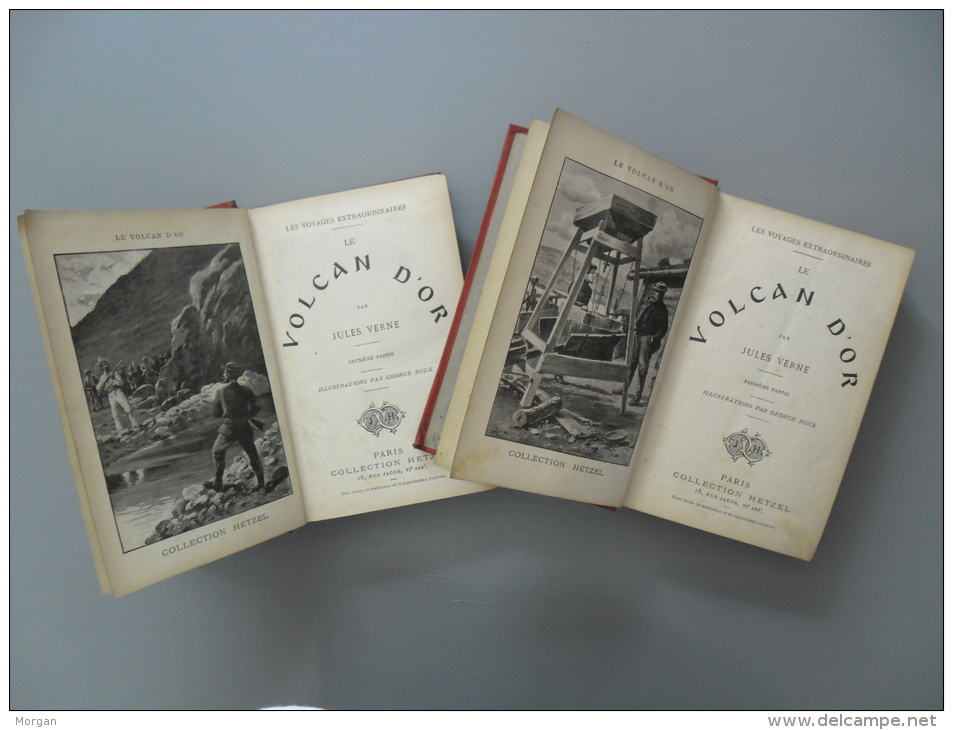 JULES VERNE, 1906, HETZEL - LE VOLCAN D'OR, 2 Vol. HETZEL, Illustrés GEORGE ROUX - 1901-1940