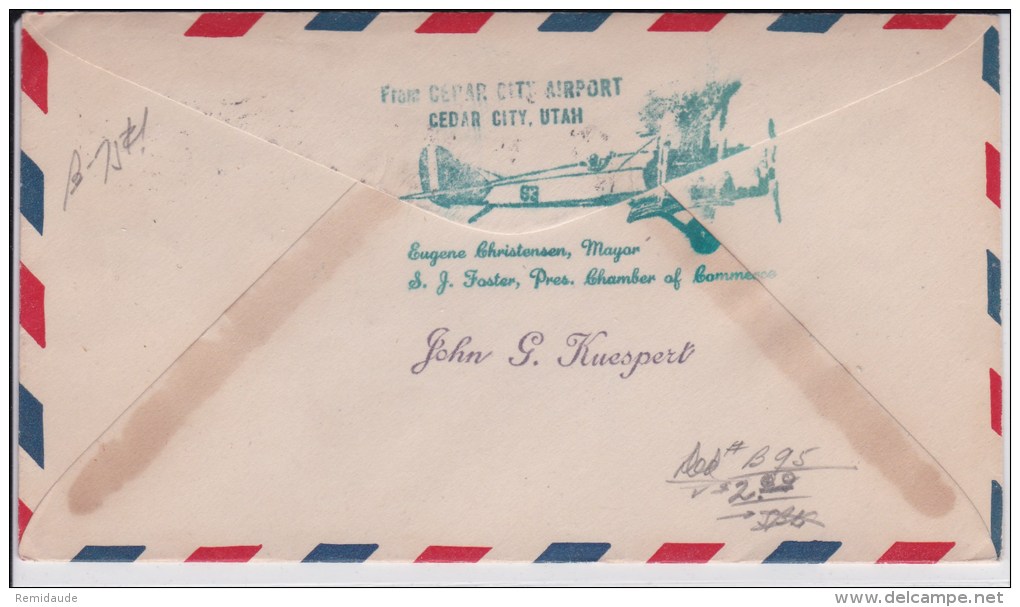 USA - 1929  - POSTE AERIENNE - ENVELOPPE AIRMAIL De CEDAR CITY ( UTAH )  -  DEDICATION - - 1c. 1918-1940 Briefe U. Dokumente