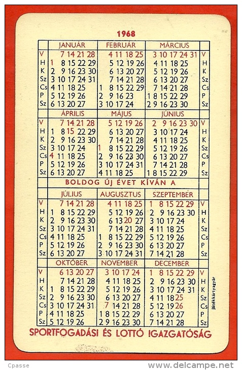 Petit Calendrier Publicitaire 1968 - "Lotto Toto" Loto Loterie Erotique Sexy Trèfle - PUB Publicité (Hongrie) - Small : 1961-70