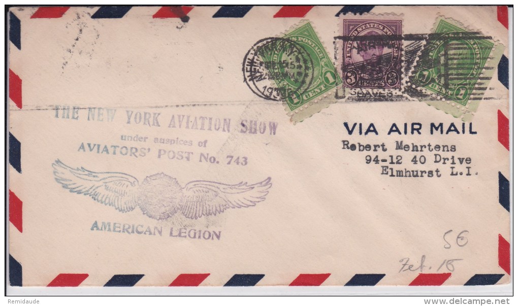 USA - 1930  - POSTE AERIENNE - ENVELOPPE AIRMAIL De NEW YORK  -  THE NEW YORK AVIATION SHOW - 1c. 1918-1940 Brieven