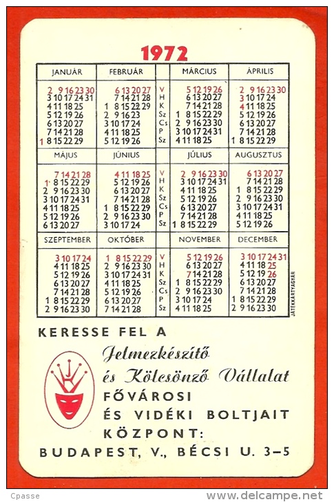 Petit Calendrier Publicitaire 1972 MODE Mariés Mariage - PUB Publicité (Hongrie) Budapest - Klein Formaat: 1971-80