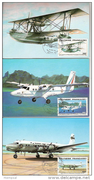 5  CARTES  MAXI  POLYNESIE FRANCAISE  Transport Aviation - Storia Postale