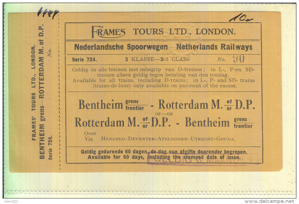 4444 BAD BENTHEIM, Eisenbahnkarte Bentheim - Rotterdam - Bad Bentheim