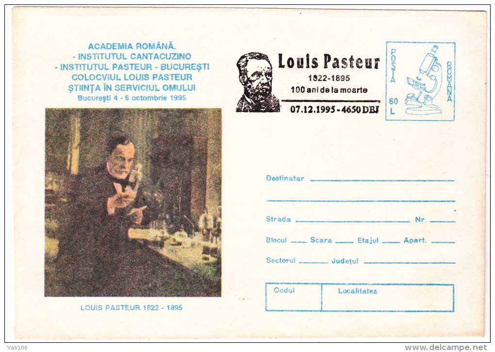 LOUIS PASTEUR COLOCVIUM, SCIENCE IN THE SERVICE OF MAN, COVER STATIONERY , UNUSED, ROMANIA - Louis Pasteur