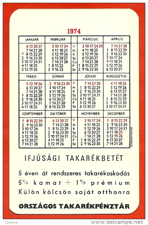 Petit Calendrier Publicitaire 1974 Couple Sous Un Parapluie - PUB Publicité (Hongrie) - Petit Format : 1971-80