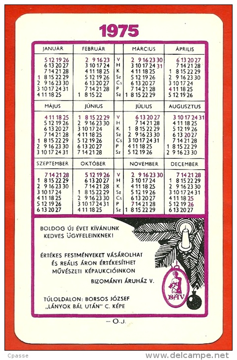 Petit Calendrier Publicitaire 1975 Mesdames Au Salon - Romantisme - PUB Publicité (Hongrie) - Kleinformat : 1971-80