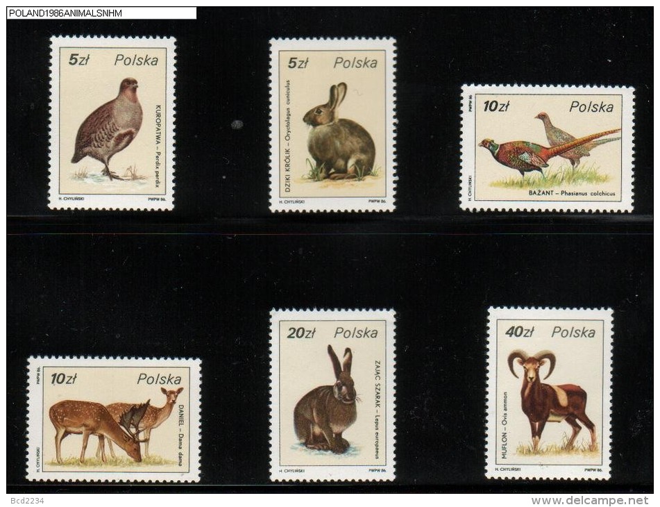 POLAND 1986 GAME HUNTED ANIMALS NHM Partridge Birds Rabbit Hare Pheasant Deer Mountain Sheep - Perdrix, Cailles