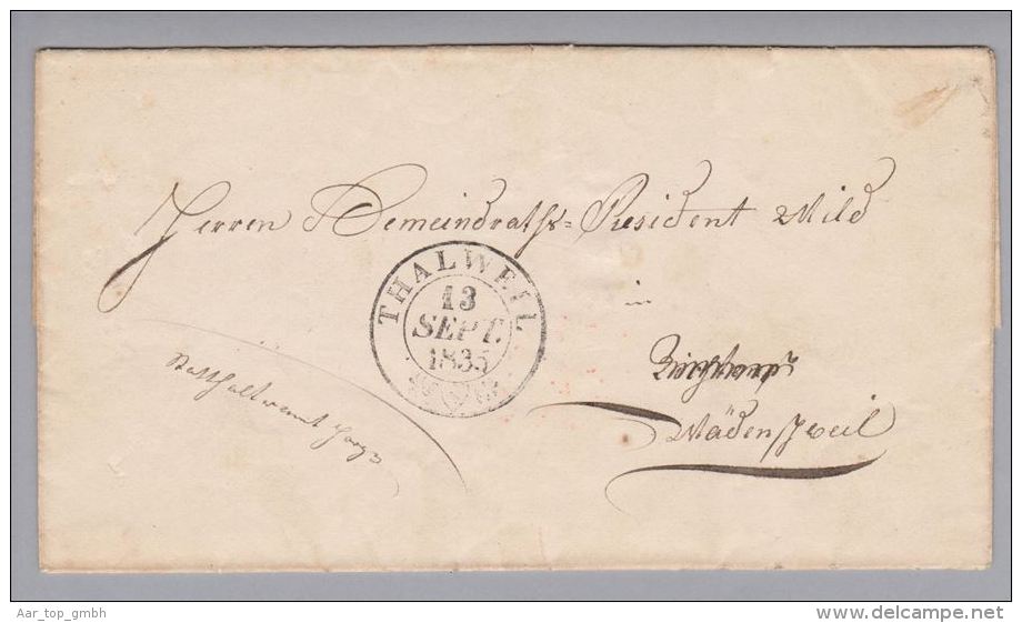 Heimat ZH Thalweil 1835-09-13 Vorphilabriefhülle Nach Wädenswil - ...-1845 Préphilatélie