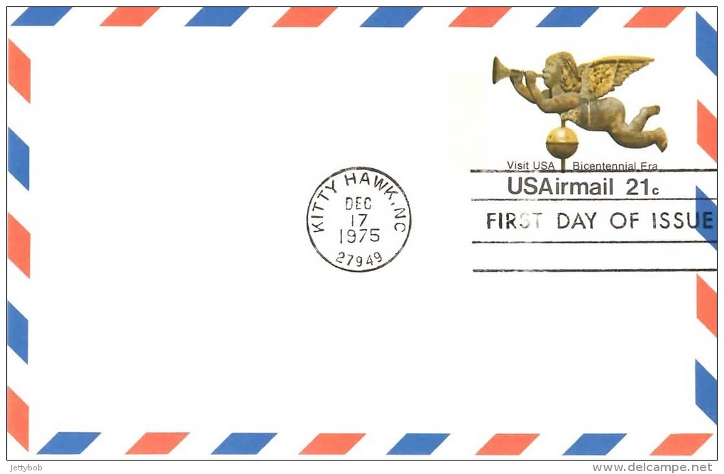 USA Unaddressed FDC 21c Airmail Visit USA Postal Stationery Card Postmarked Kitty Hawk NC Dec 17 1975 - 1961-80