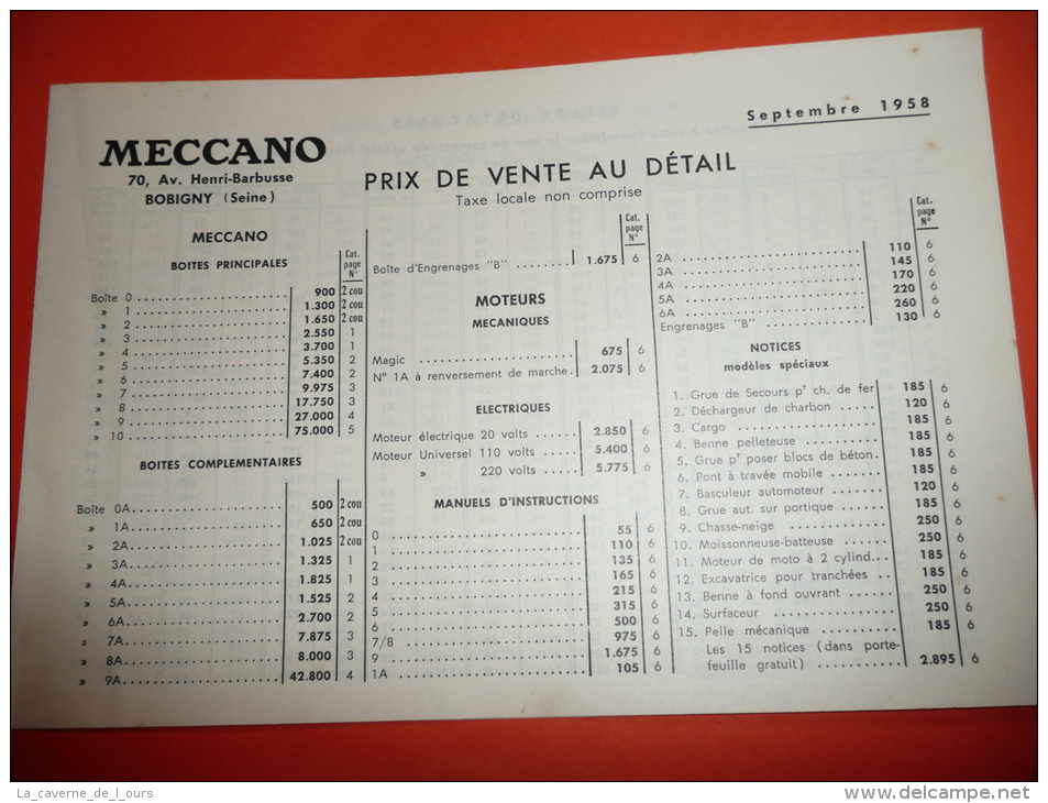 Rare Livret Ancien Catalogue MECCANO Trains HORNBY DINKY TOYS, Pièces, 1958, Tarifs - Jouets Anciens