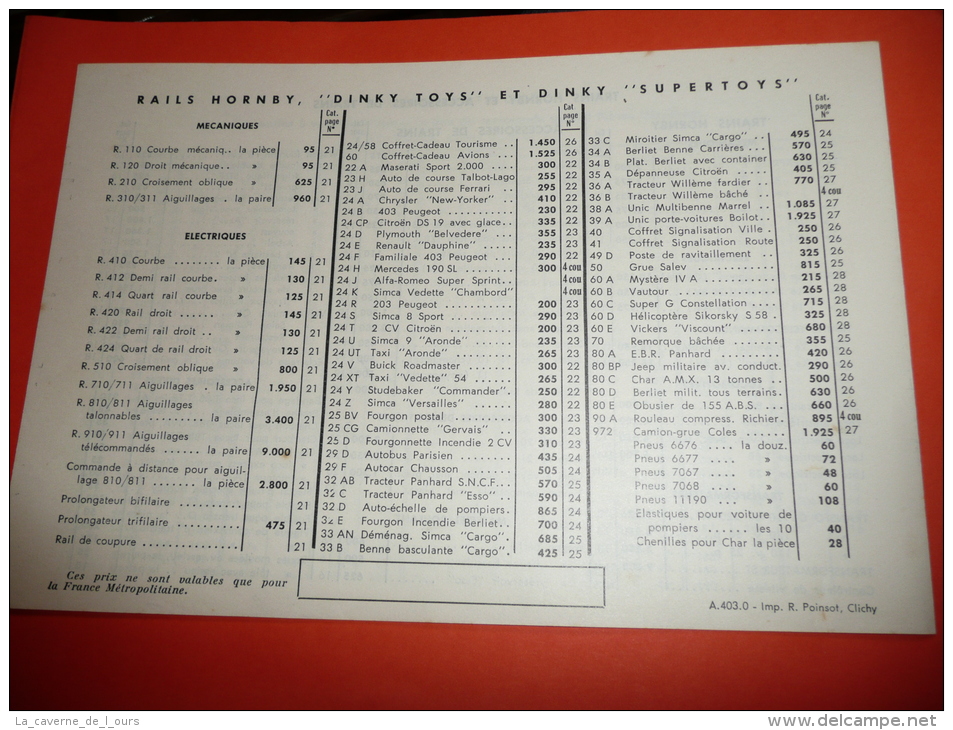 Rare Livret Ancien Catalogue MECCANO Trains HORNBY DINKY TOYS, Pièces, 1958, Tarifs - Jouets Anciens