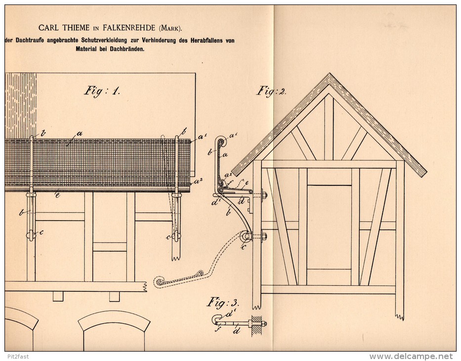 Original Patentschrift - C. Thieme In Falkenrehde , Mark , 1894 , Schutz Für Dach , Dachdecker , Feuerwehr , Ketzin !!! - Architektur