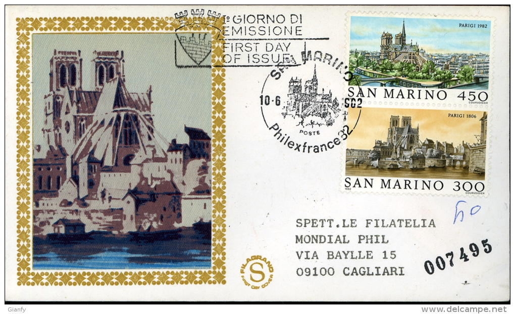 1982 PARIGI 1806-1982 FDC SAN MARINO FILAGRANO GOLD - FDC