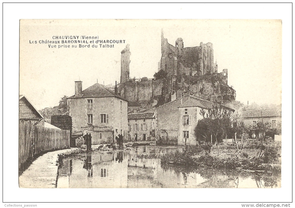 Cp, 86, Chauvigny, Les CHâteaux Baronnial Et D'Harcourt, Vue Prise Au Bord Du Talbat - Chauvigny