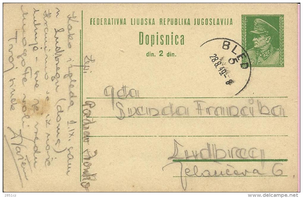 Carte Postale - Bled, 28.8.1949., Yugoslavia - Brieven En Documenten