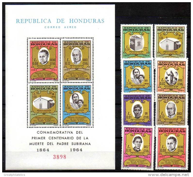 Honduras 1965 MISSIONARY TO INDIANS + S/S SC#C369-76a CV.$27.70 MNH RELIGION - Indios Americanas