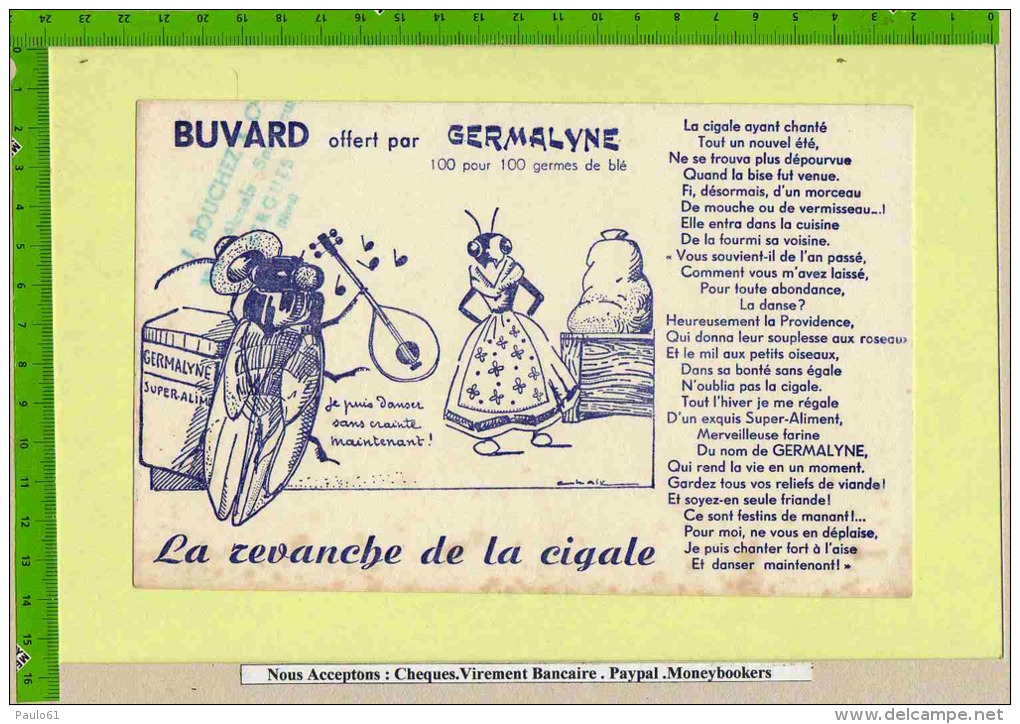 BUVARD :GERMALYNE  Super Aliment  La Cigale Et La Fourmi - Landbouw