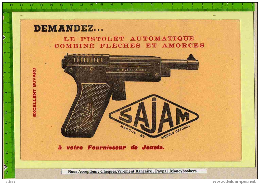 BUVARD  : Pistolet Automatique Fleches Et Amorces SAJAM - Sports