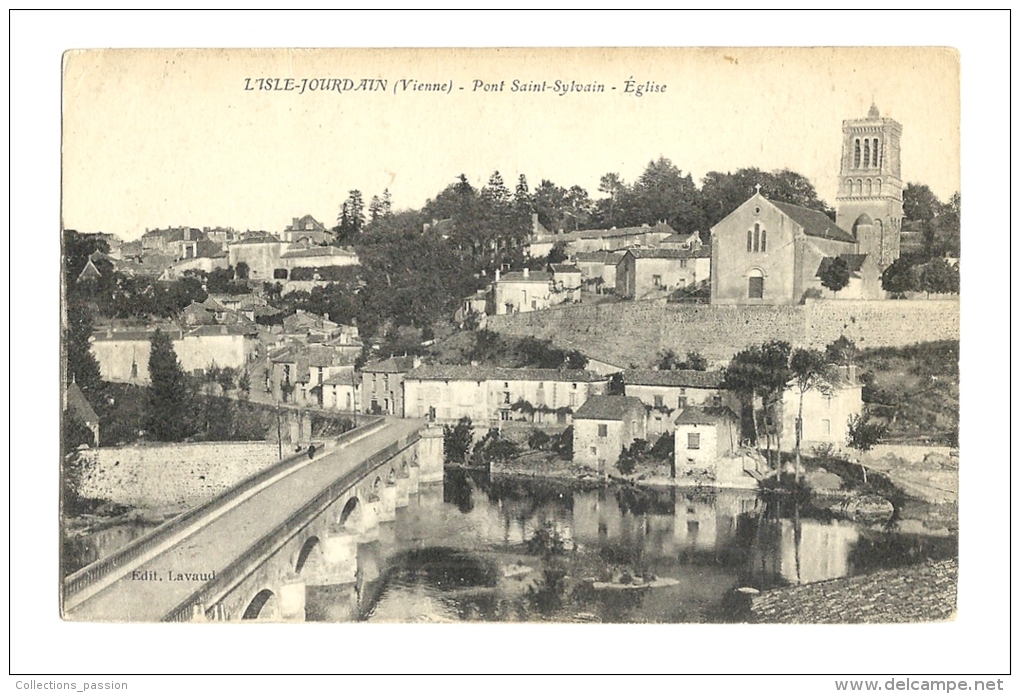 Cp, 86, L'Isle-Jourdain, Pont Saint-Sylvain, Eglise, écrite - L'Isle Jourdain