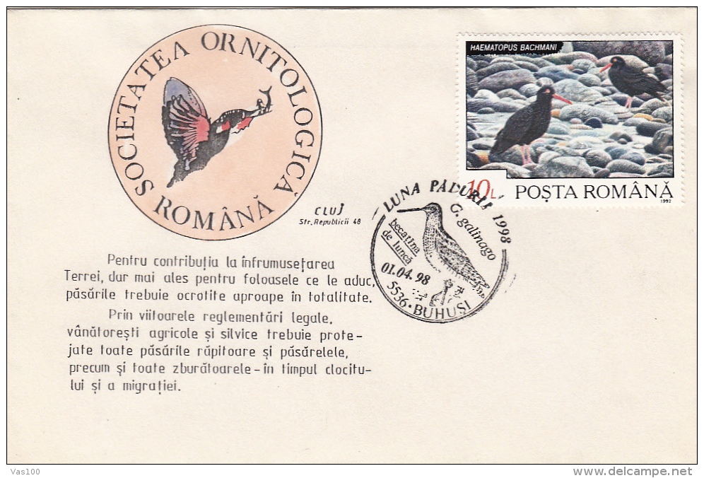 BIRDS, G. GALINAGO, SPECIAL COVER, 1998, ROMANIA - Cuco, Cuclillos