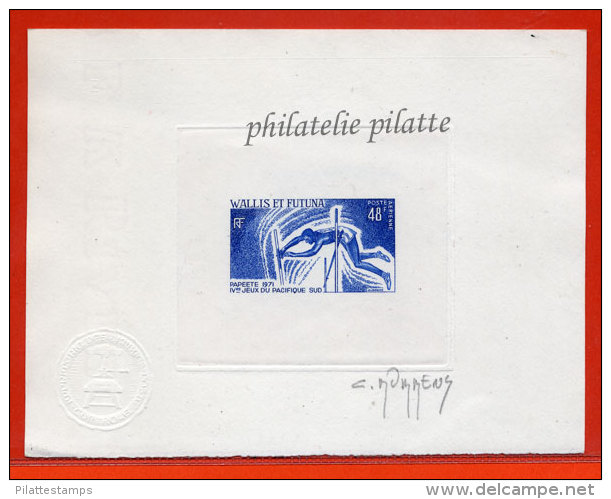 WALLIS ET FUTUNA PA N°39  EPREUVE D´ARTISTE SPORT SAUT A LA PERCHE COULEUR EN BLEU - Imperforates, Proofs & Errors