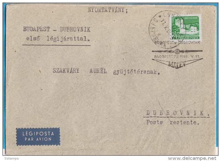 1965 X JUGOSLAVIJA CROAZIA DUBROVNIK MALEV UNGARN UNGHERIA FIRST FLIGHT LETTER RARO POSTA AEREA - Covers & Documents