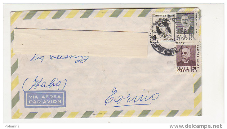 A2291 - BRASILE  Affrancatura Mista Su Busta VG Rio-Torino 22-06-1969 - Cartas & Documentos