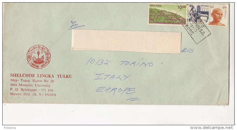 A2295 - INDIA Affrancatura Mista Su Busta  VG  Bylakuppe-Torino  24-11-1997 - Lettres & Documents