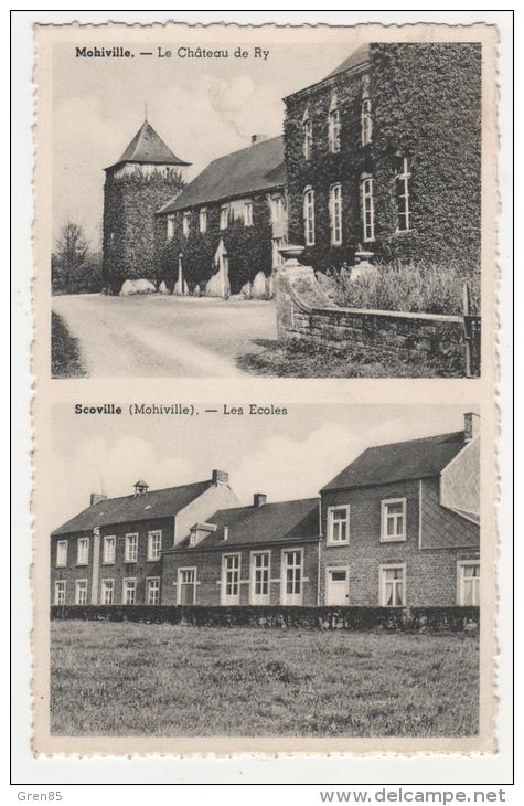 CPSM MOHIVILLE, LE CHATEAU DE RY, SCOVILLE, LES ECOLES, Format 9 Cm Sur 14 Cm Environ, PROVINCE DE NAMUR, BELGIQUE - Hamois