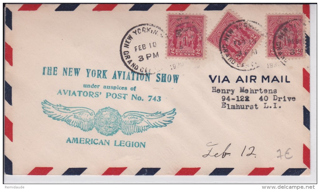 USA - 1930  - POSTE AERIENNE - ENVELOPPE AIRMAIL De NEW YORK  -  THE NEW YORK AVIATION SHOW - 1c. 1918-1940 Covers