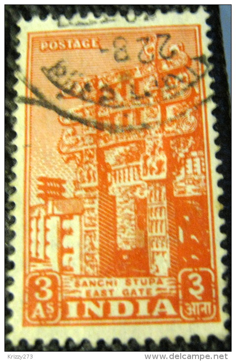 India 1949 Sanchi Stupa East Gate 3a - Used - Used Stamps