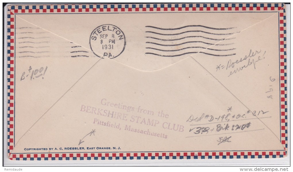 USA - 1931  - POSTE AERIENNE - ENVELOPPE AIRMAIL De GREAT BARRINGTON ( MASSACHUSETTS ) - DEDICATION - 1c. 1918-1940 Briefe U. Dokumente