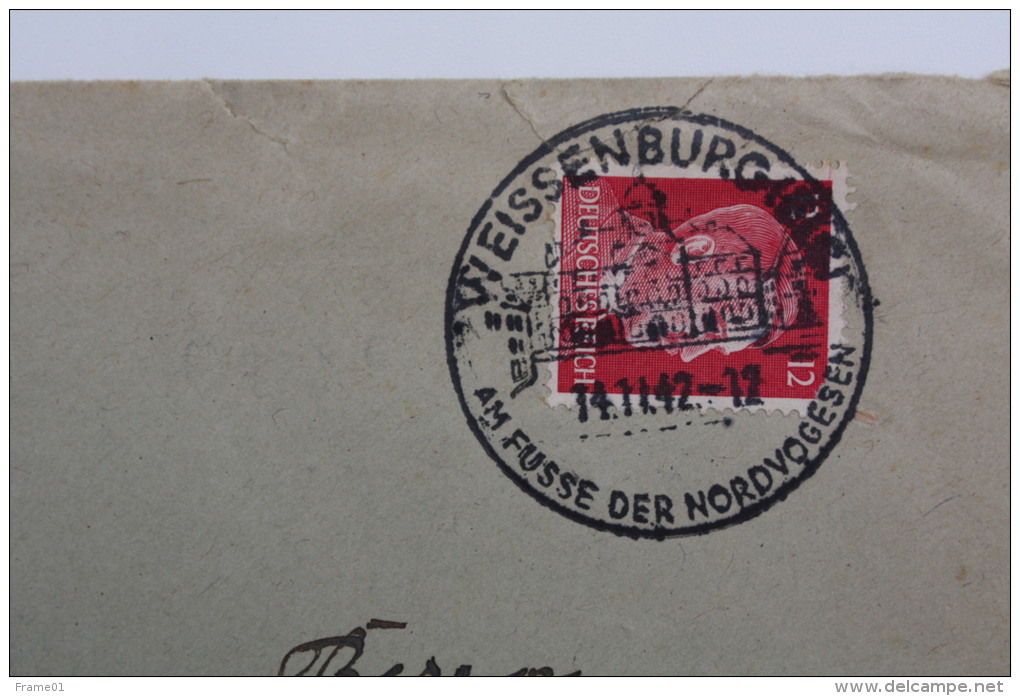 Enveloppe 1942 Wissembourg --&gt; Bad Niederbronn / Niederbronn Les Bains Affr. 12pf Type A.Hitler / Cachet à Date Illus - Other & Unclassified